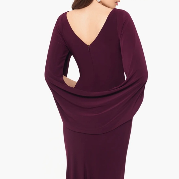 NEW Betsy & Adam BURGUNDY Cape Long Sleeve RUCHED Trumpet EVENING GOWN 10 - Picture 12 of 12